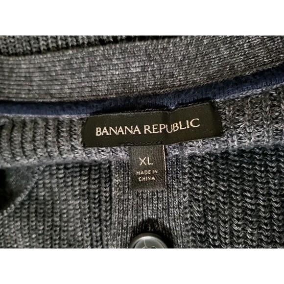 Banana Republic Mens Ribbed Cardigan With Pockets Size Xl Charcoal Gray Melange - Picture 2 of 6
